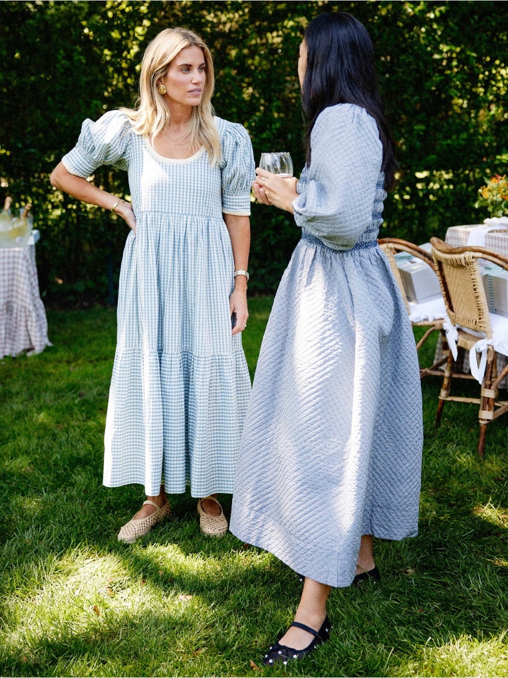Loeffler Randall Gillian Puff−Sleeve Dress in Blue Gingham | XS - Picture 2 of 16